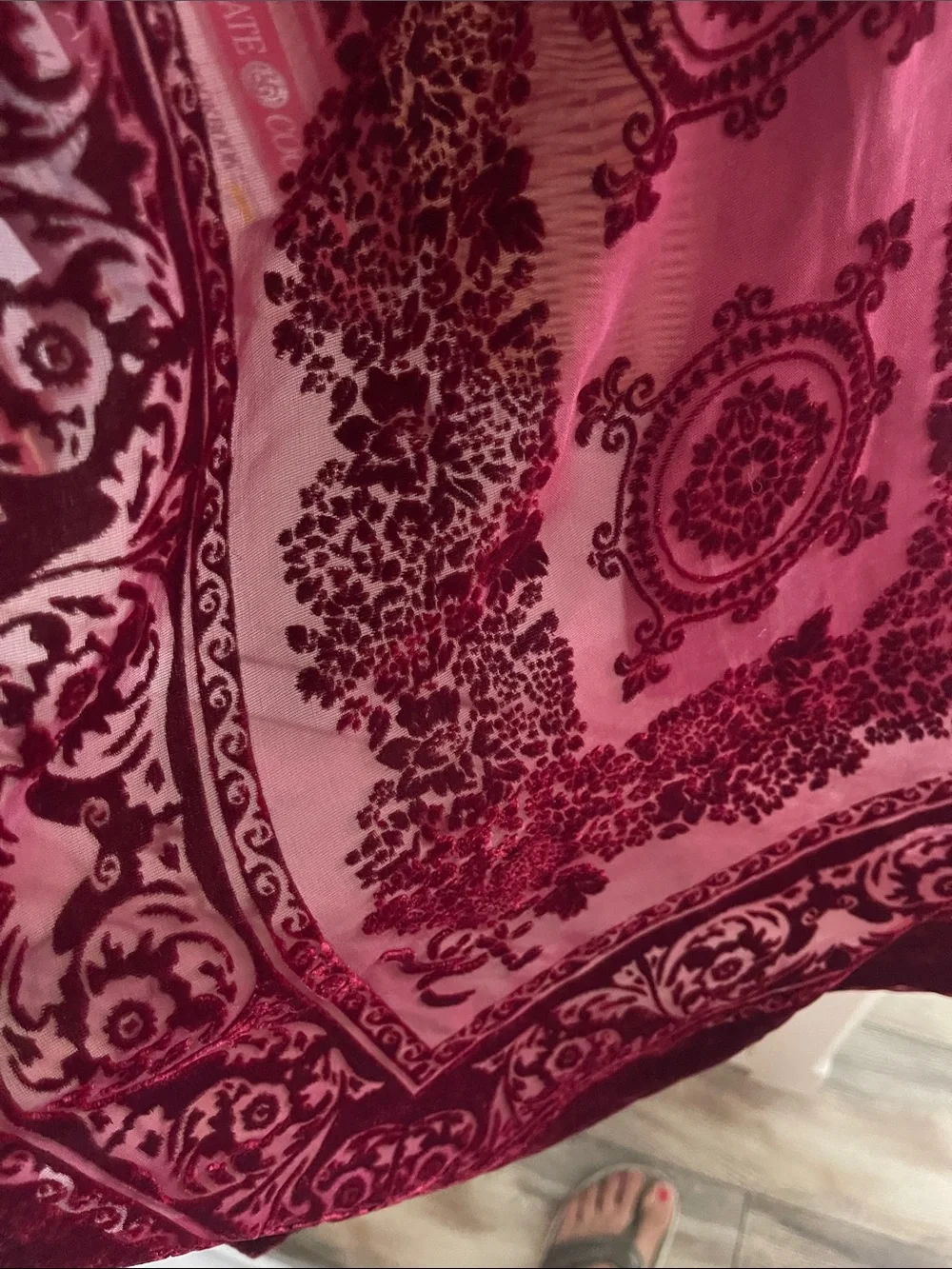 Lauren Ralph Lauren Deep Burgundy Burnout Velvet Scarf Rayon Silk
